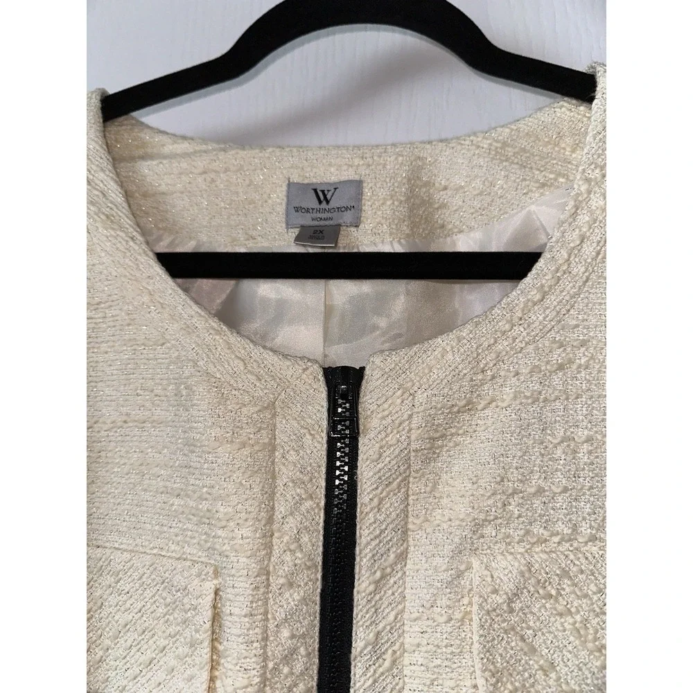 Worthington‎ Tweed Jacket Cropped Puff Sleeve Size XXL - Picture 4 of 8